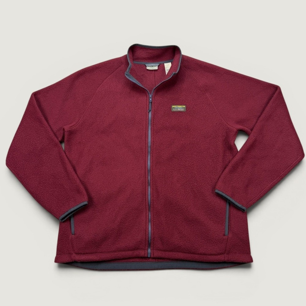 LL Bean Mens Large Fleece Jacket Burgundy Full Zip Outdoor Gorpcore 518186